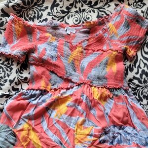 Patrons of Peace Jumpsuit Womens Cross Crop Wide Leg Flowy Tropical with POCKETS